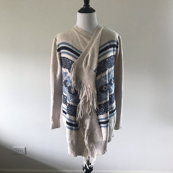 St. John's Bay Drape Aztec Fringe Open Front Cardigan - Size Small - Picture 9 of 9